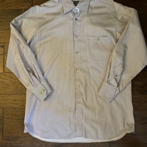 IKE BEHAR Blue White Brown Striped Button Down Shirt Size Large Men's Career - Picture 13 of 13